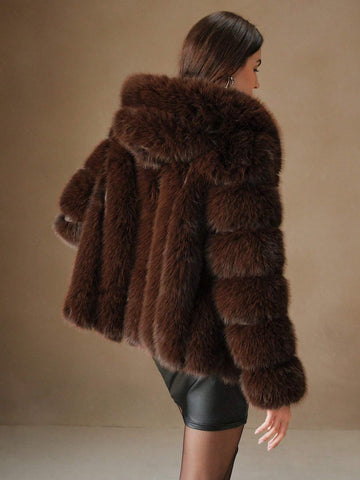 Anewsta New Fashionable Faux Fox Fur Coat
