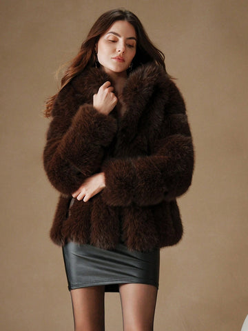 Anewsta New Fashionable Faux Fox Fur Coat