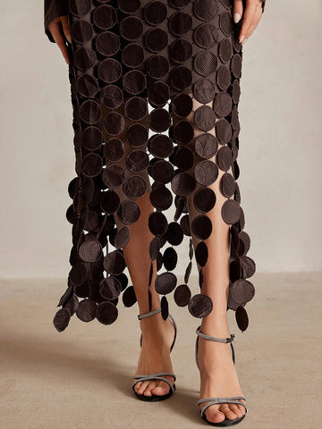 Sexy Slim-Fit High Waist Slash Shoulder Long Sleeve Drapey Hollow Out Tassel Mini Dress