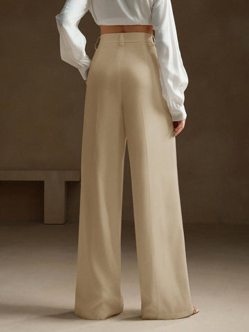 Anewsta Casual Straight High Waist Solid Color Trousers