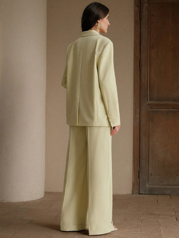 Anewsta Women's Elegant Work Solid Button-Up Blazer And Trouser Suit Set