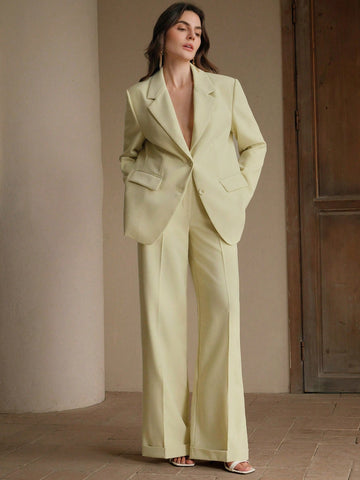 Anewsta Women's Elegant Work Solid Button-Up Blazer And Trouser Suit Set