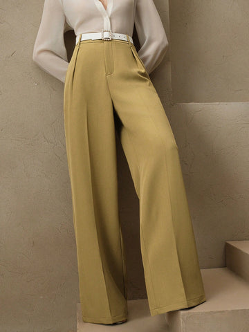 Anewsta Casual Straight High Waist Solid Color Trousers