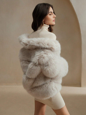 Anewsta Thick Shaggy Fluffy Block Patchwork Women Coat