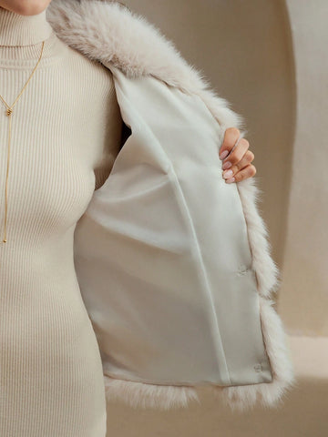 Anewsta Thick Shaggy Fluffy Block Patchwork Women Coat