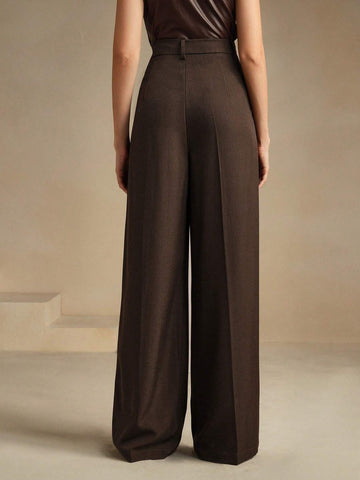 Anewsta Casual Straight High Waist Solid Color Trousers