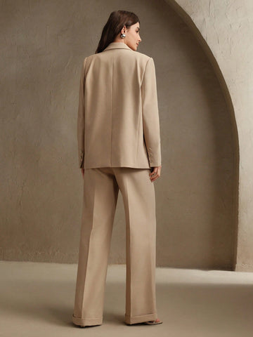 Anewsta Women's Elegant Work Solid Button-Up Blazer And Trouser Suit Set