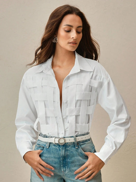 Women's Blue Striped Plaid Elegant Casual Loose Long Sleeve Blouse Shirt