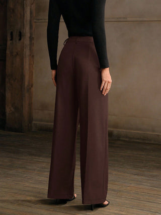 Solid Color Asymmetrical Drape Straight Leg Office Pants