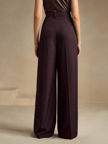 Anewsta Casual Straight High Waist Solid Color Trousers