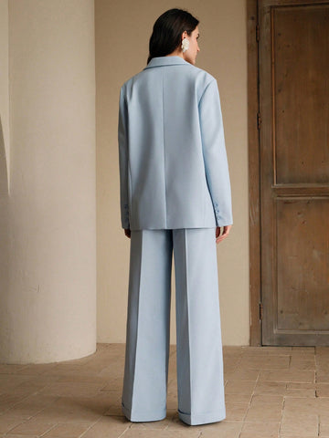 Anewsta Women's Elegant Work Solid Button-Up Blazer And Trouser Suit Set