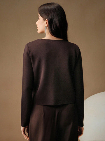 Women's Rhinestone Decor Long Sleeve Casual Jacket And Cropped Camisole