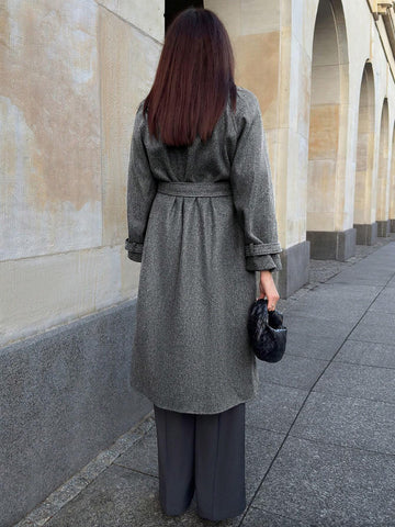 Anewsta Women's Notched Collar Double Breasted Overcoat