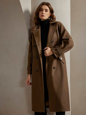 Anewsta Women's Notched Collar Double Breasted Overcoat