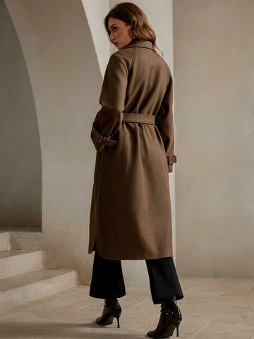 Anewsta Women's Notched Collar Double Breasted Overcoat