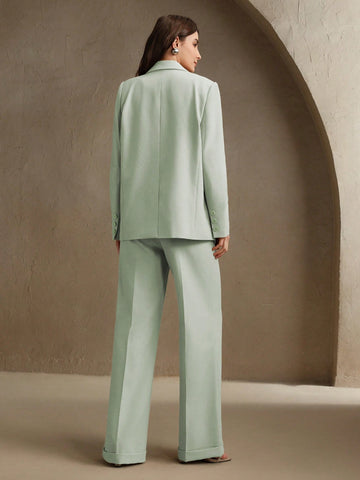 Anewsta Women's Elegant Work Solid Button-Up Blazer And Trouser Suit Set