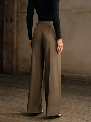 Solid Color Asymmetrical Drape Straight Leg Office Pants