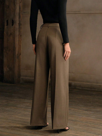 Women's New Stylish Asymmetrical Hem High Waist Straight Leg Casual Trousers