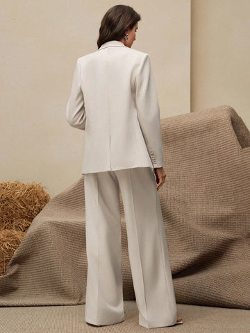 Maillard Color Blazer Jacket + Straight Leg Pants