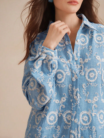 Women's Heavily Embroidered Vintage Style Versatile Blouse