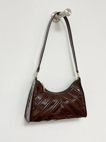 Artificial Patent Leather Chevron Baguette Bag