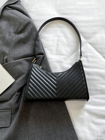 Artificial Patent Leather Chevron Baguette Bag