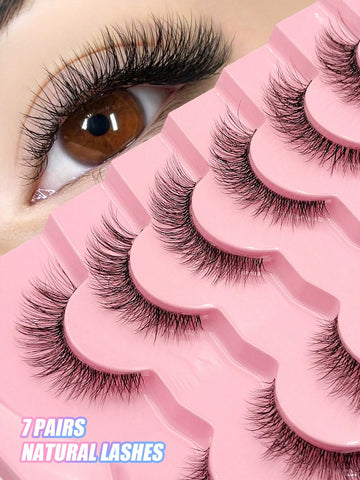 7 Pairs Natural Soft Fluffy Criss-Cross Lengthening Thick Faux Mink Eyelashes