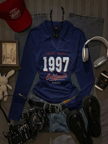 Women's Casual Fashion Knight Print Lapel Long Sleeve T-Shirt