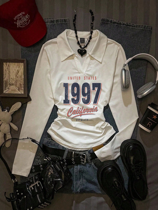 Women's Casual Fashion Knight Print Lapel Long Sleeve T-Shirt