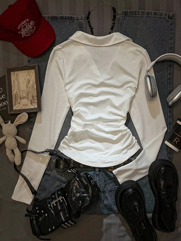 Women's Casual Fashion Knight Print Lapel Long Sleeve T-Shirt