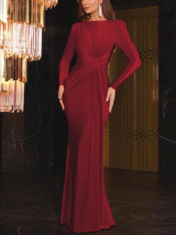 Long Sleeve Ruched Long Dress