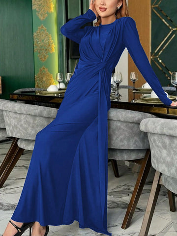Long Sleeve Ruched Long Dress