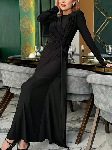Long Sleeve Ruched Long Dress