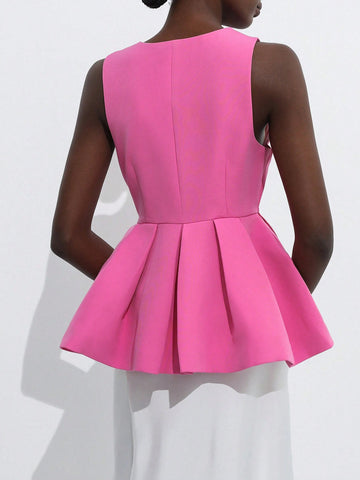 Aveloria Modichic Elegant Sleeveless Ruffle Hem Shirt With Cinched Waist Detail