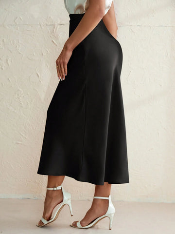 Aveloria Modichic Elegant Commuting Solid Satin Mermaid Hem Skirt