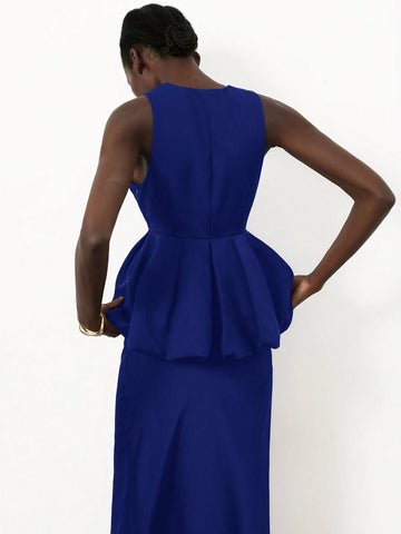 Aveloria Modichic Elegant Sleeveless Ruffle Hem Shirt With Cinched Waist Detail