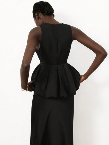 Aveloria Modichic Elegant Sleeveless Ruffle Hem Shirt With Cinched Waist Detail