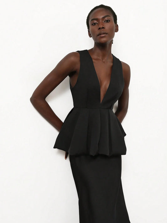 Aveloria Modichic Elegant Sleeveless Ruffle Hem Shirt With Cinched Waist Detail