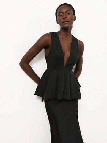 Aveloria Modichic Elegant Sleeveless Ruffle Hem Shirt With Cinched Waist Detail