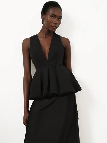 Aveloria Modichic Elegant Sleeveless Ruffle Hem Shirt With Cinched Waist Detail