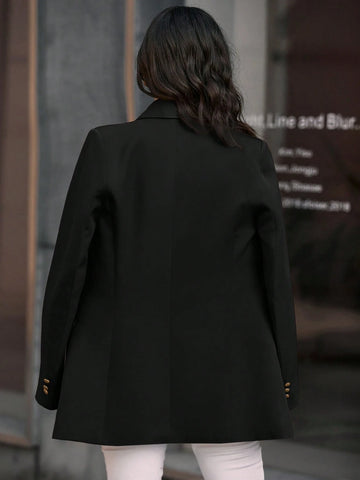 Solid Double Breasted Flap Detail Blazer