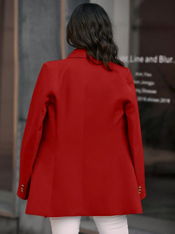 Solid Double Breasted Flap Detail Blazer