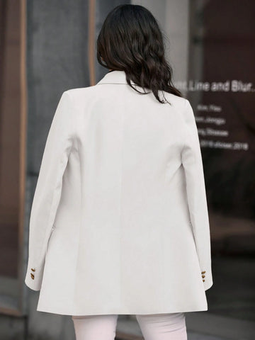 Solid Double Breasted Flap Detail Blazer