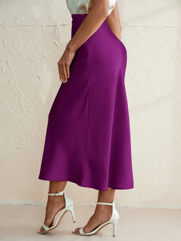 Aveloria Modichic Elegant Commuting Solid Satin Mermaid Hem Skirt