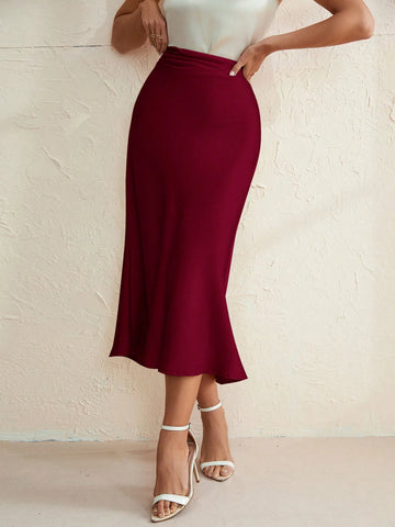 Aveloria Modichic Elegant Commuting Solid Satin Mermaid Hem Skirt