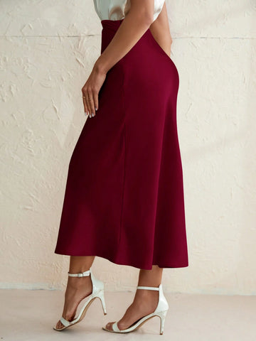 Aveloria Modichic Elegant Commuting Solid Satin Mermaid Hem Skirt
