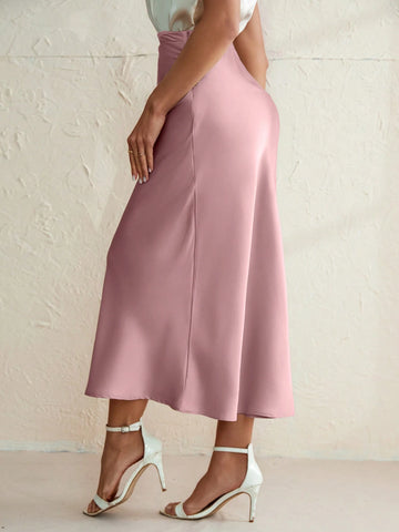 Aveloria Modichic Elegant Commuting Solid Satin Mermaid Hem Skirt