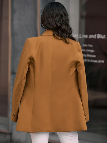 Solid Double Breasted Flap Detail Blazer