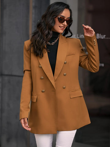 Solid Double Breasted Flap Detail Blazer