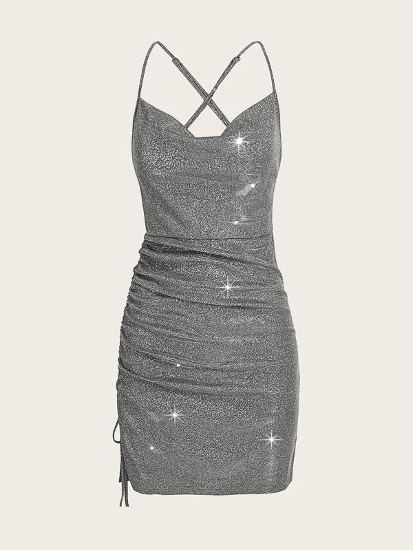 SHEIN BAE Split Hem Glitter Tube Dress